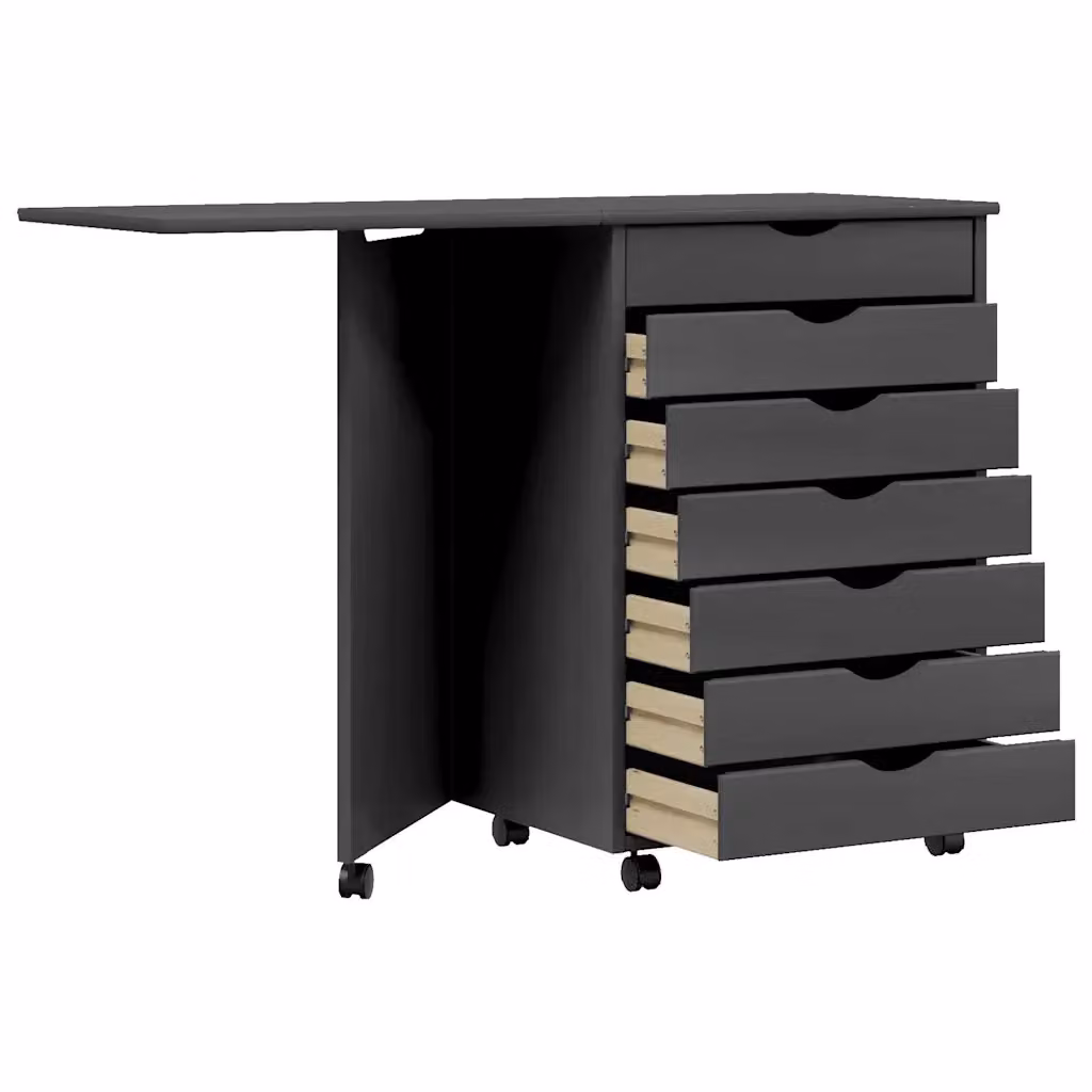 Armadio con scrivania pieghevole su ruote HELLOSHOP26 in legno di pino grigio, L: 105,5 cm, P: 39 cm, H: 74,5 cm