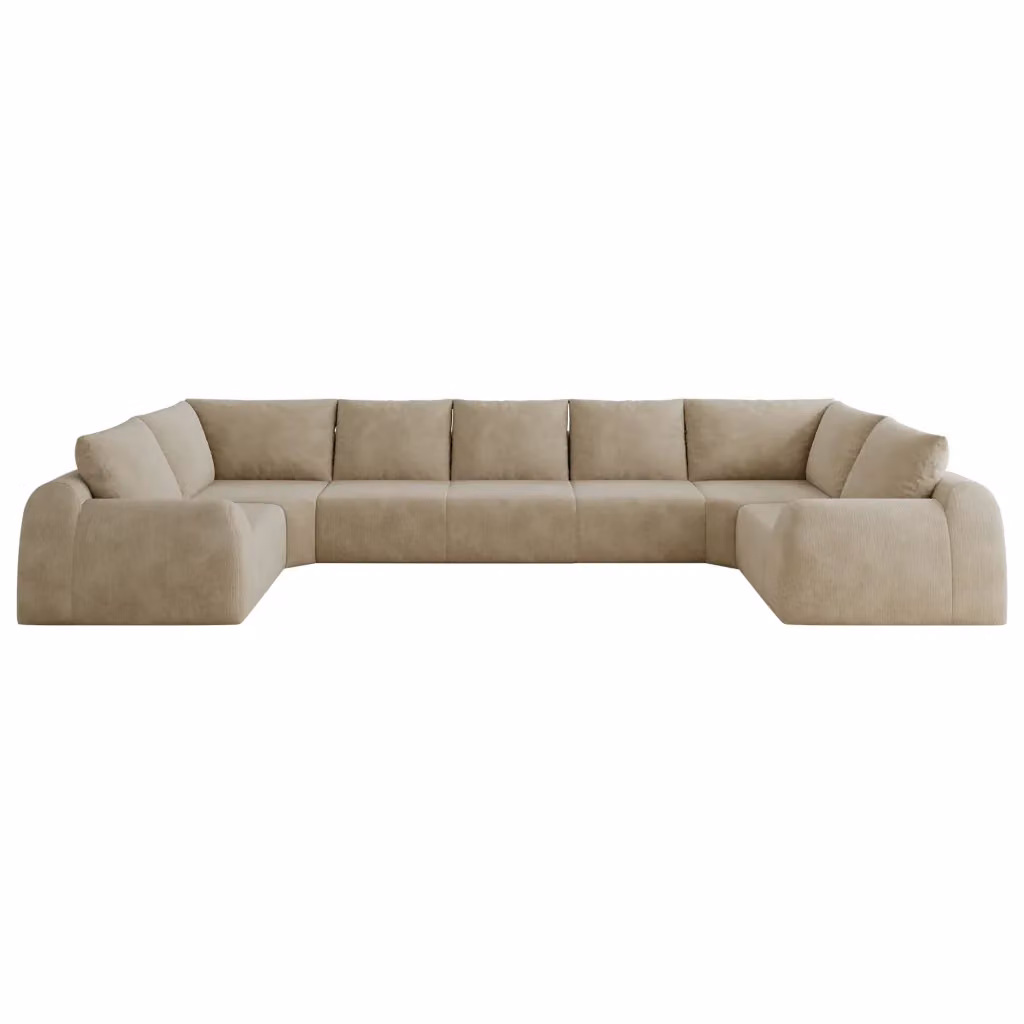 Divano a forma di U Minimal in tessuto beige con cuscini inclusi L: 411 cm – 2