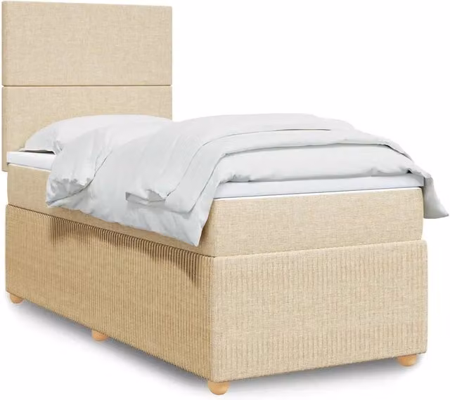 Letto Ibrido vidaXL con Giroletto a Molle e Materasso in Tessuto Beige e Bianco L/P: 100 x 200 cm