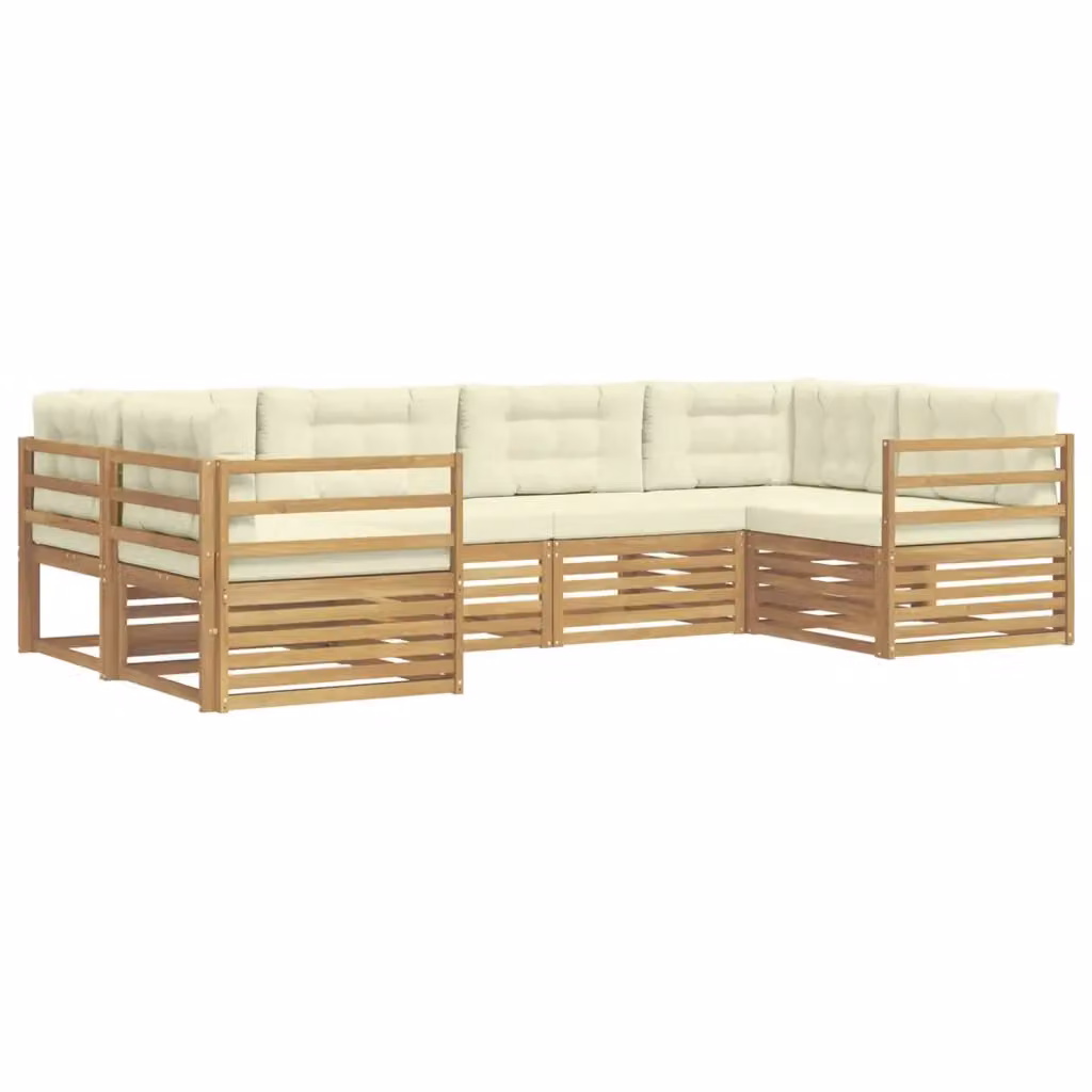 Set di divani da esterno a L vidaXL in legno di acacia con cuscini, Bianco e Beige – 2