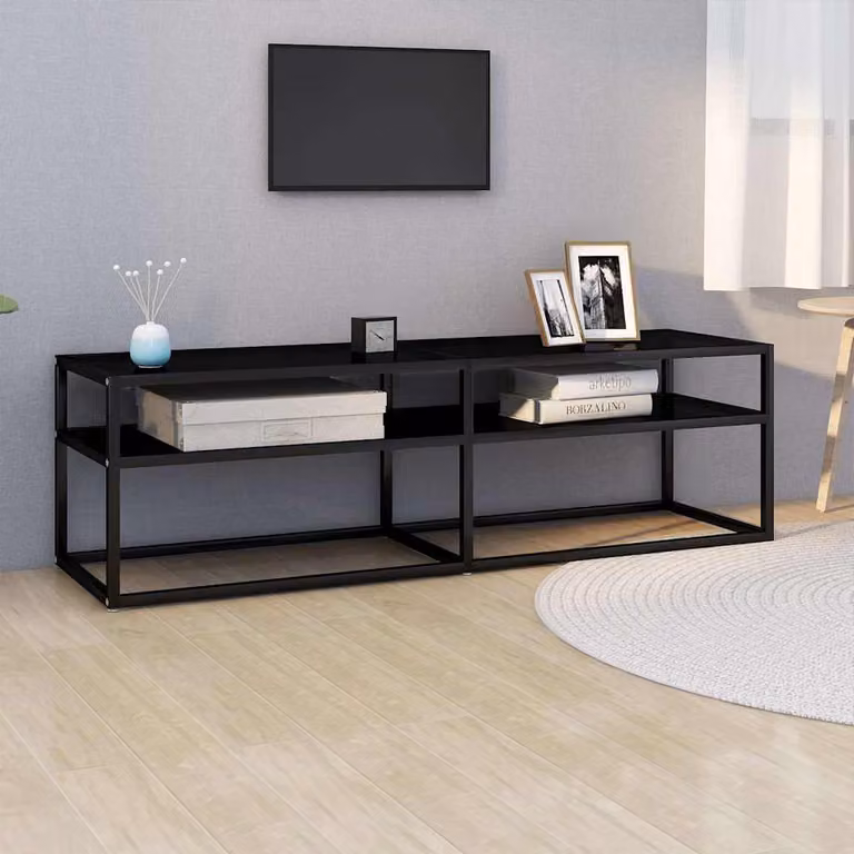 vidaXL Mobile Porta TV Nero in Vetro Temperato e Metallo L 140 cm x P 40 cm x H 40,5 cm
