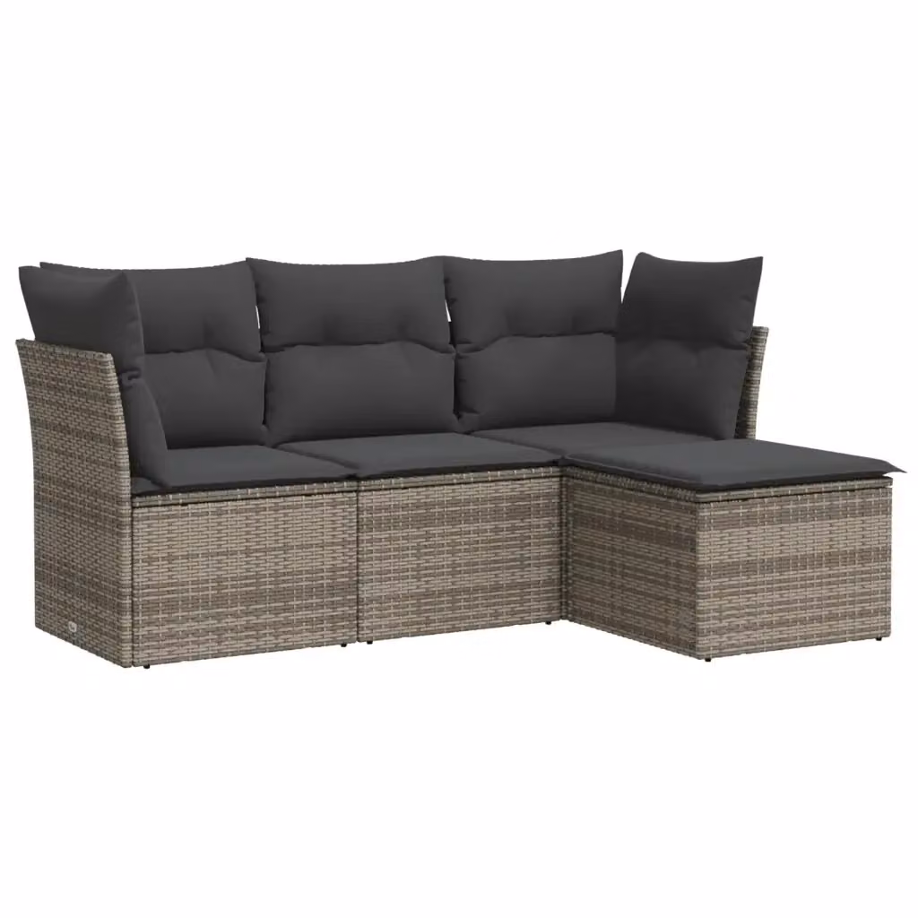 vidaXL Set Divani da Giardino 4 pz in Polyrattan Grigio con Cuscini e Ottoman – 2