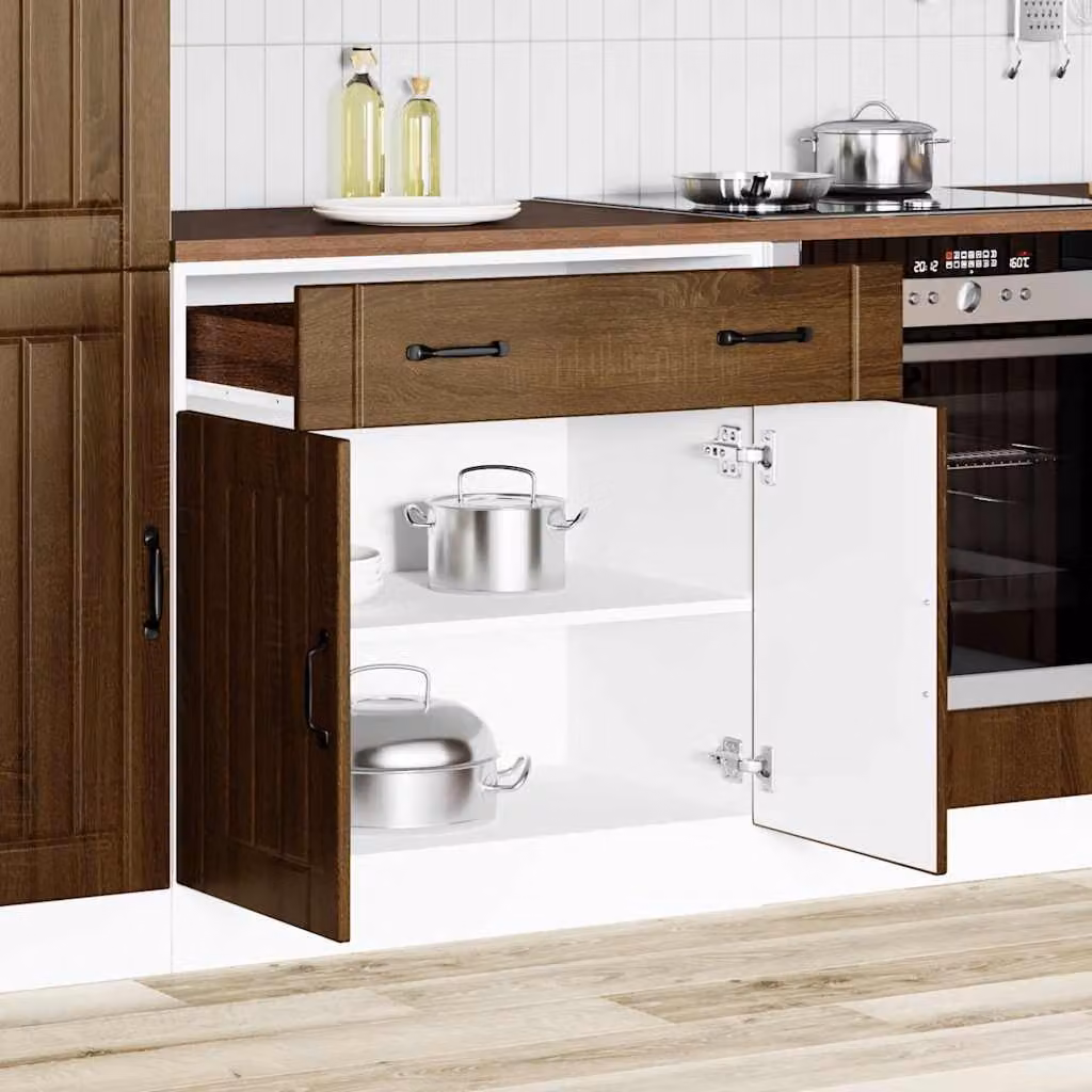 Base da cucina moderna vidaXL Lucca in legno marrone con ante a battente e ripiani interni L/P/H: 81,5 x 46,0 x 80,0 cm