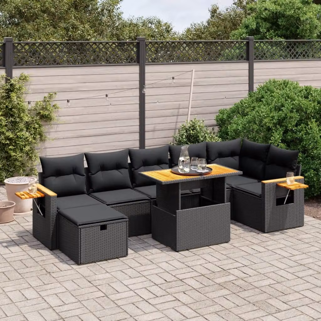 Maison Exclusive - Set da giardino 8 pezzi con cuscini in polyrattan nero