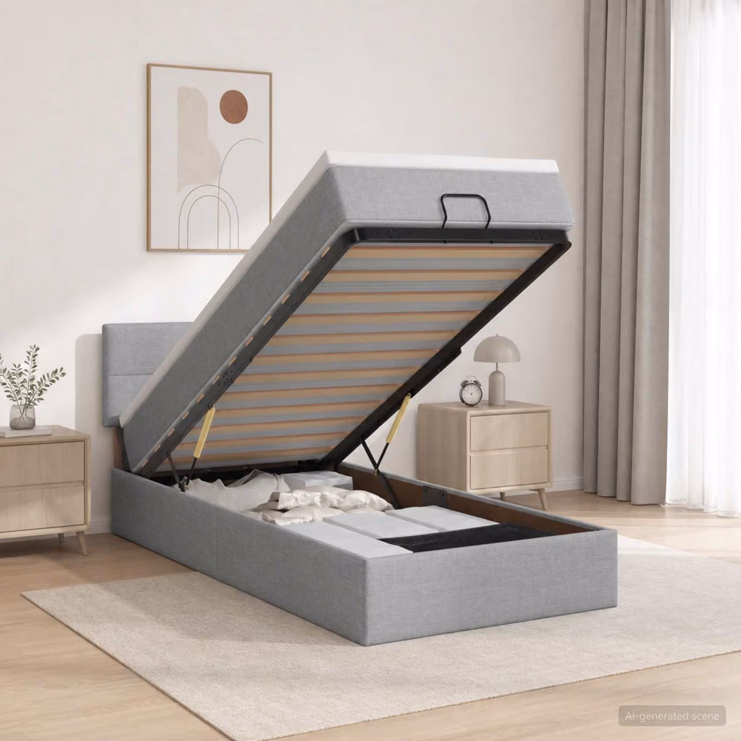 Letto ottomano con materasso vidaXL in tessuto Grigio Chiaro L/P/H: 190 x 90 x 44 cm