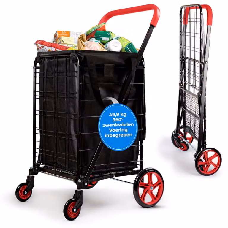 Carrello per la spesa, grande carrello pieghevole con ruote girevoli a 360° e capacità di carico di 50 kg