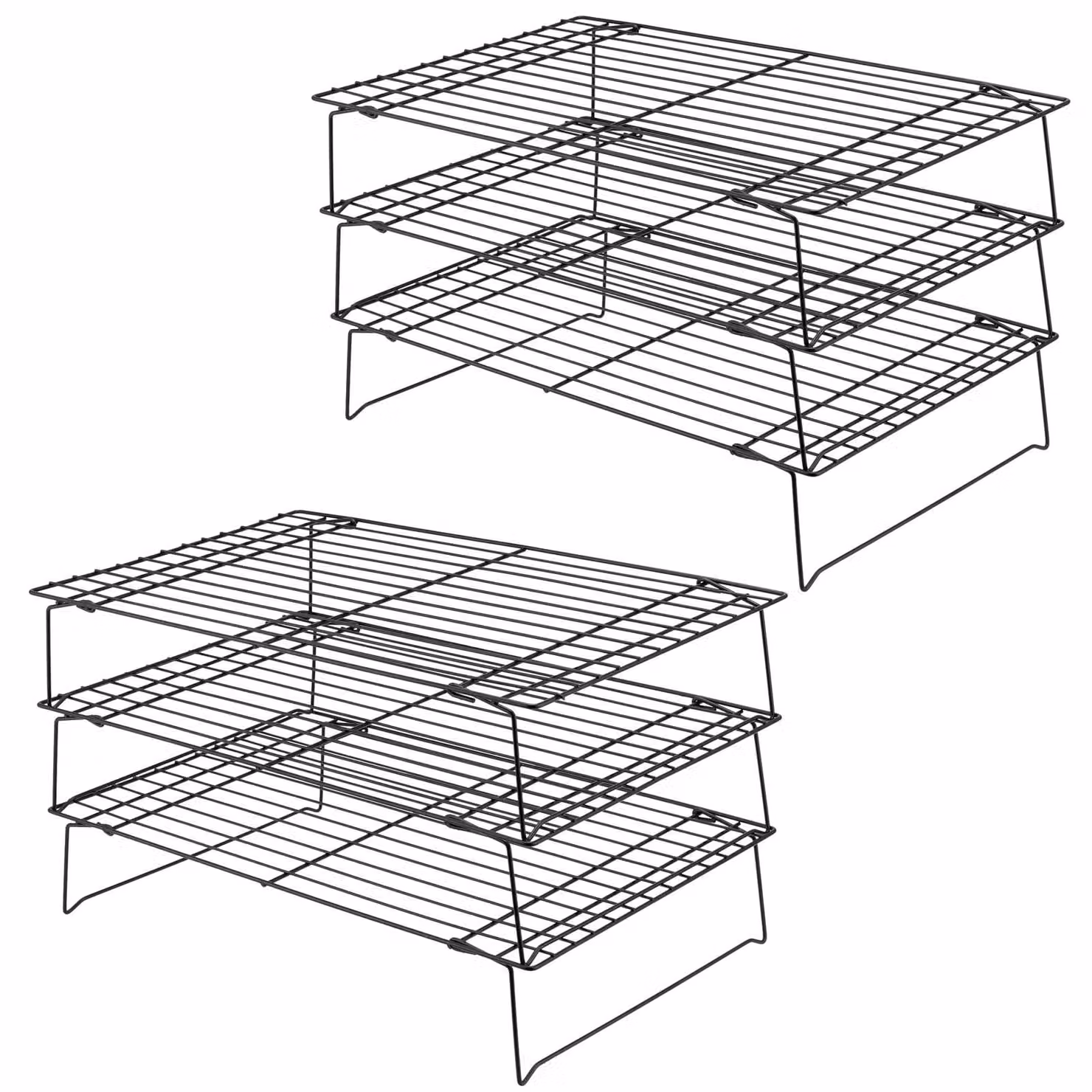 Set di 2 contenitori per alimenti refrigerati - A 3 livelli - Impilabili - Acciaio al carbonio - Neri - Dimensioni 40 x 25 cm - Portaoggetti per frigorifero