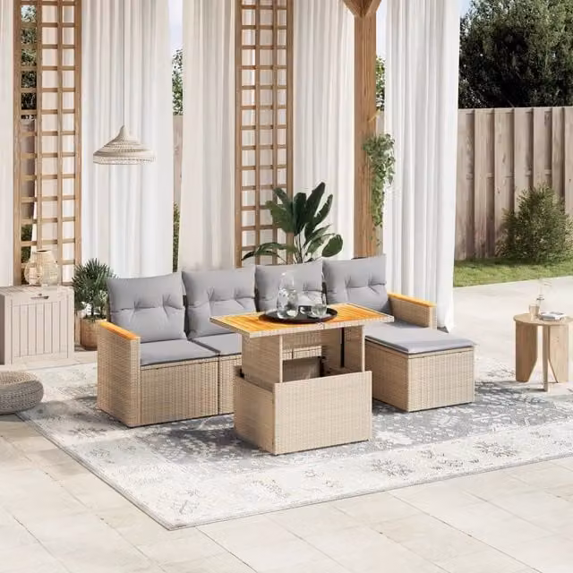 Set Divano da Giardino 6 pz con Cuscini Beige in Polyrattan 3273054
