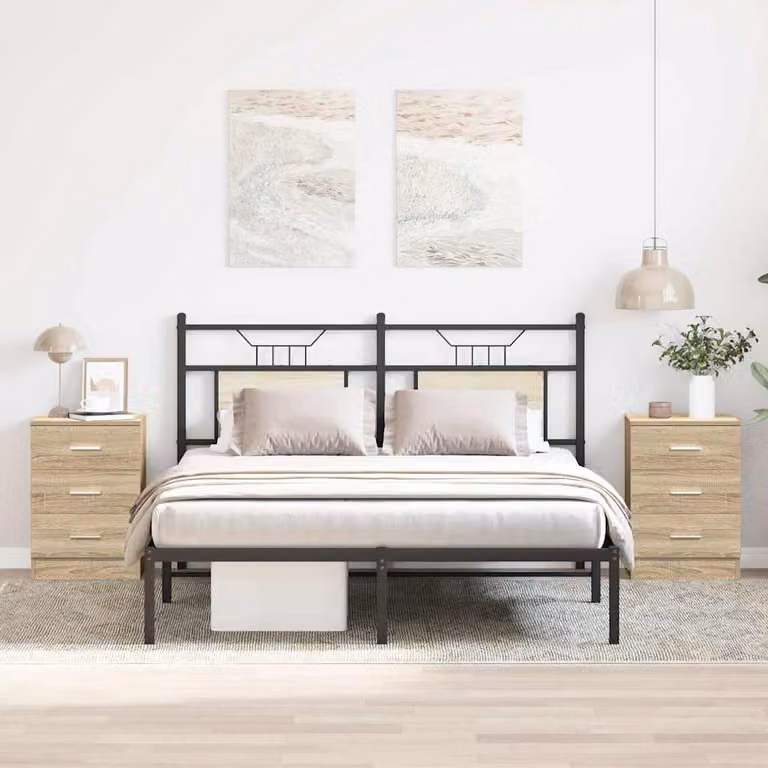 Set di 2 comodini vidaXL in legno multistrato e MDF, colore Rovere Sonoma, L 38 cm x P 35 cm x H 56 cm