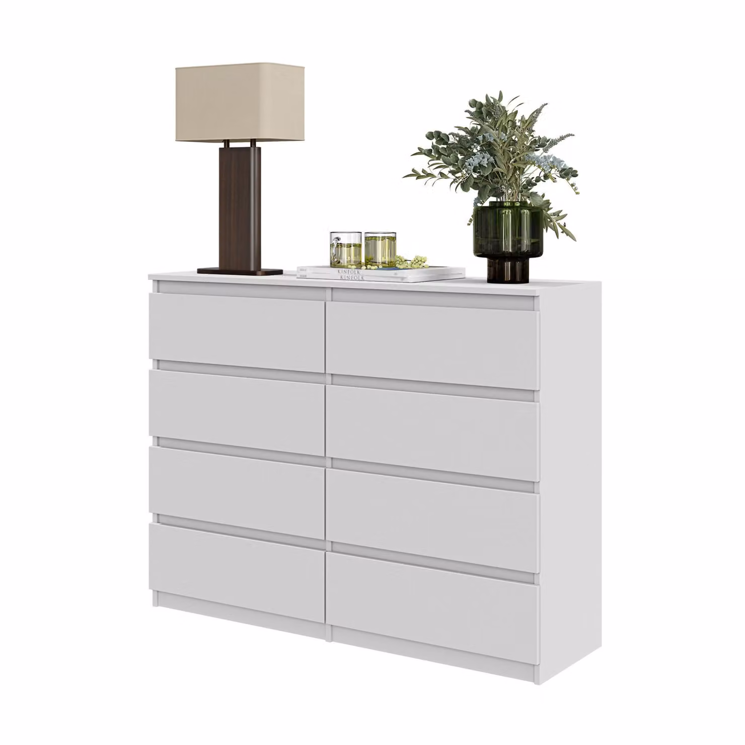FURNICA - GABRIEL - Cassettiera / credenza con 8 cassetti - Bianco opaco H92cm L120cm P33cm