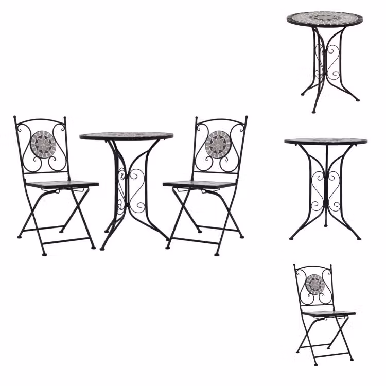 vidaXL Set bistrot 3 pezzi in Vetroceramica grigio mosaico - Set di mobili da giardino
