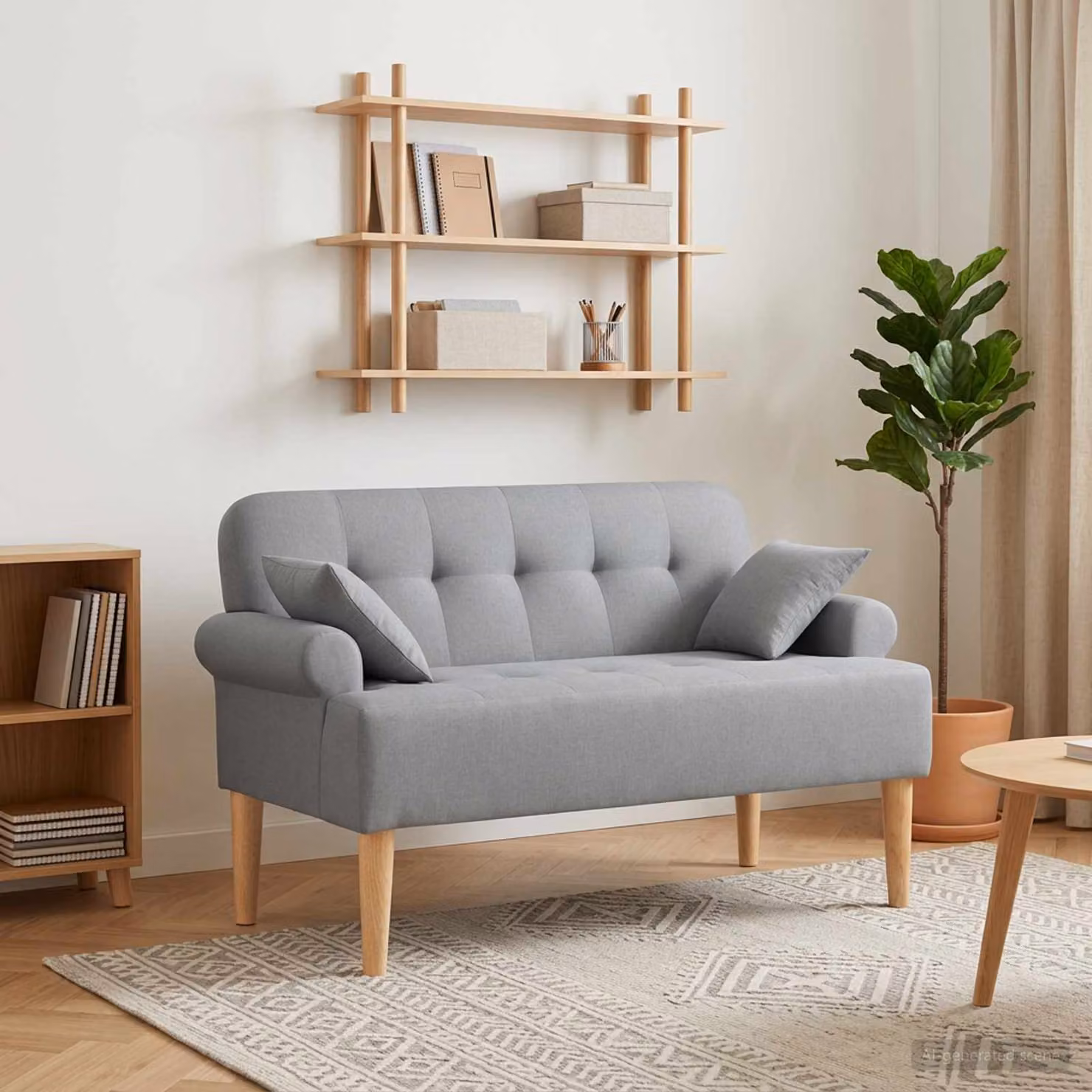 Loveseat vidaXL moderno in tessuto grigio con bottoni imbottiti L: 120 cm, P: 65 cm, H: 79 cm