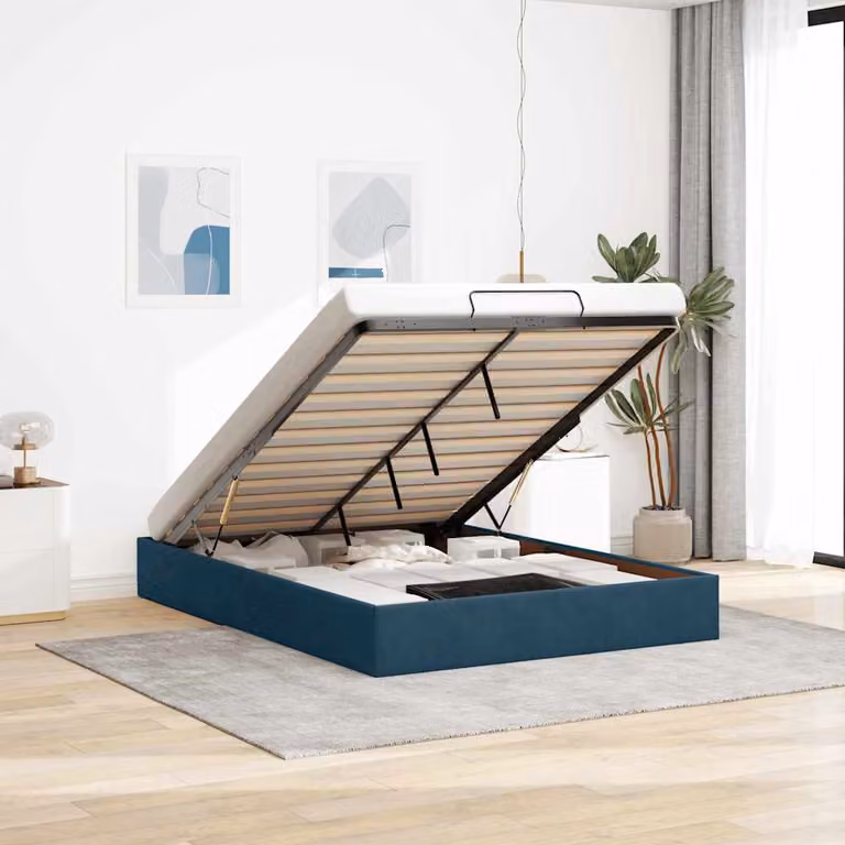 Struttura Letto con Contenitore a Sollevamento vidaXL in Velluto Blu L: 140 cm, P: 190 cm, H: 28 cm