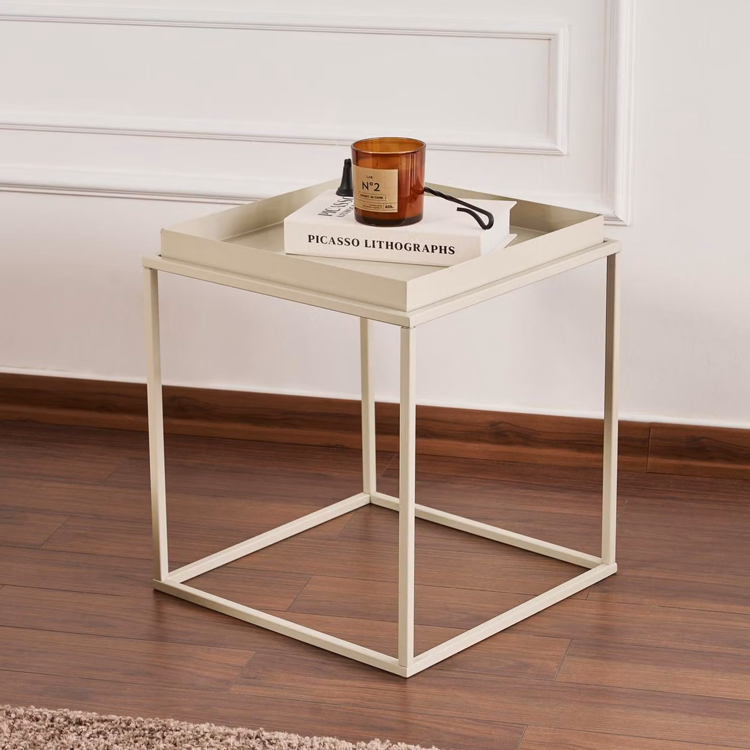 Lorsica - Tavolino da Salotto, 45x45x52h cm Bianco Crema, Forma Quadrato