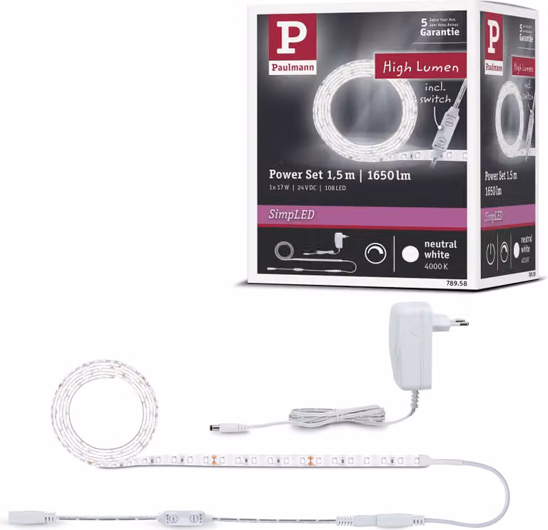Paulmann SimpLED Power LED Strip bianco neutro set completo