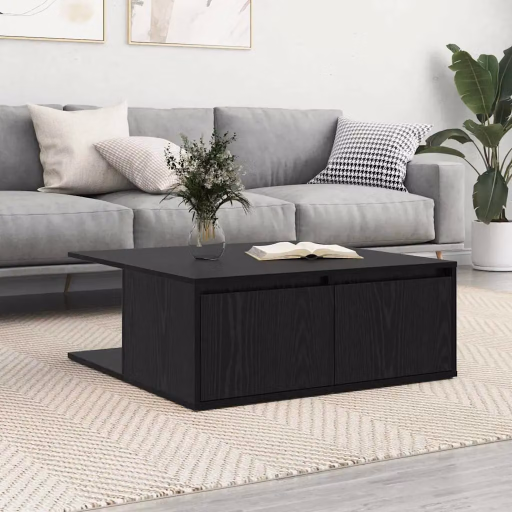 Tavolino da salotto moderno vidaXL in rovere e nero, L 80 x P 80 x H 31,5 cm