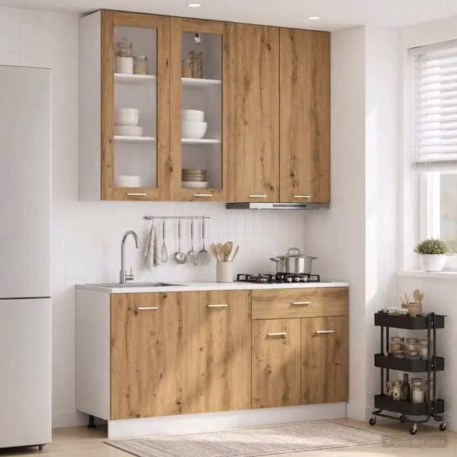 Unità cucina moderna vidaXL in legno color rovere con ante in vetro, 4 pezzi – 1