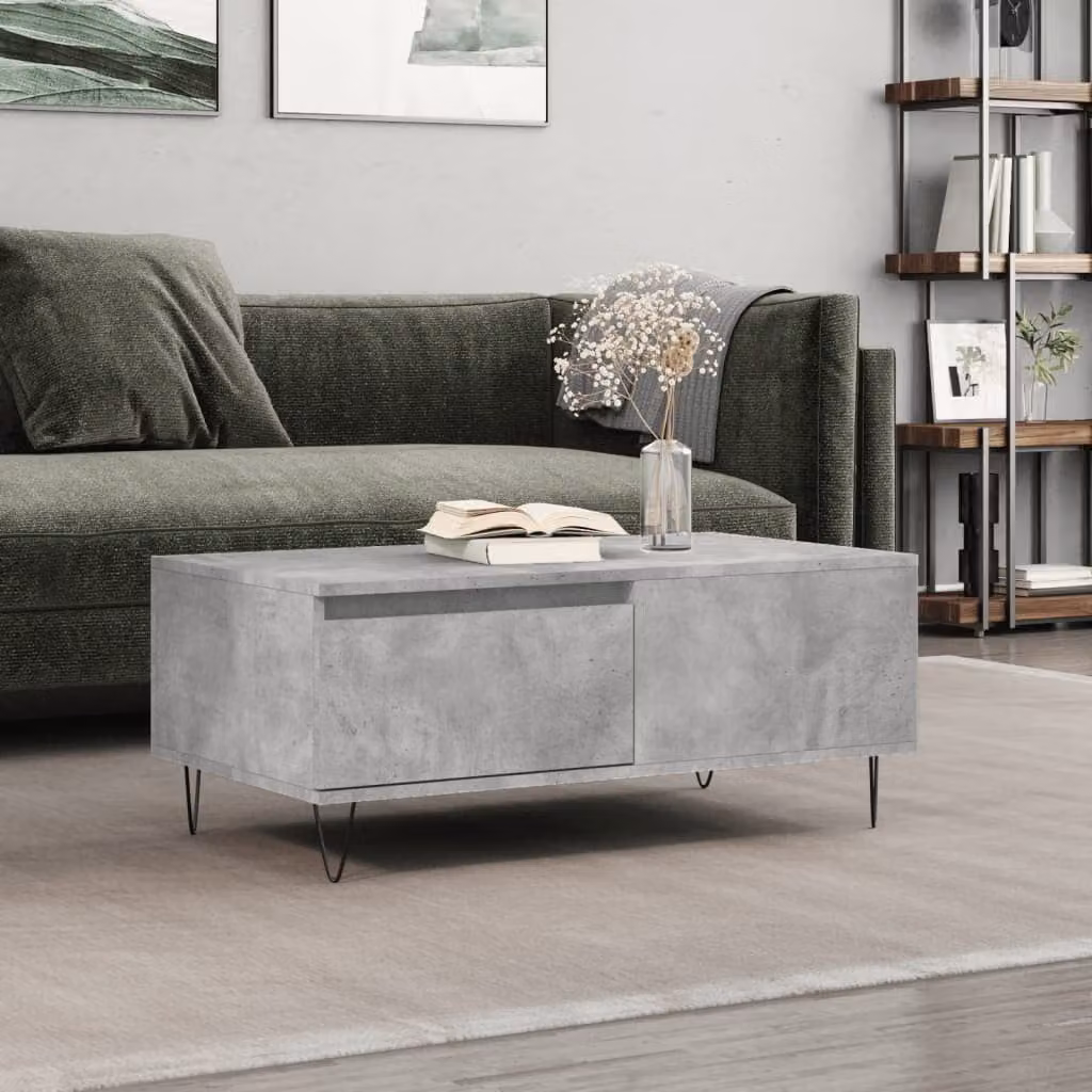 vidaXL Tavolino da salotto moderno rettangolare in grigio cemento con finitura opaca L/P/H: 90 x 50 x 36,5 cm