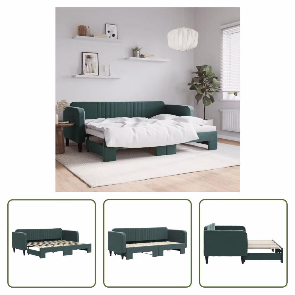 The Living Store letto da giorno allungabile verde scuro 80x200 cm in velluto