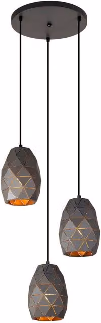 Lampadario a sospensione Italux Harley in metallo e vetro, colore nero e oro champagne, con 3xE27, regolabile in altezza, H: 120 cm, L: 102 cm, P: 36 cm