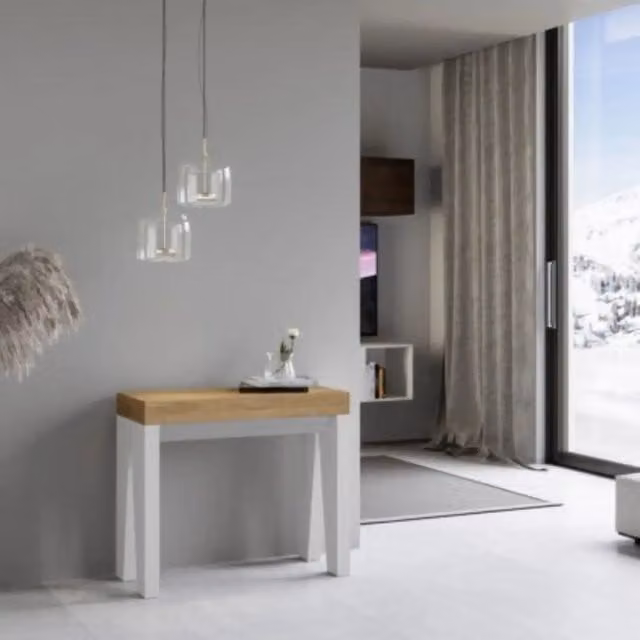 Consolle allungabile 90x40/196 cm Naxy Mix Small piano quercia natura - struttura bianco frassino