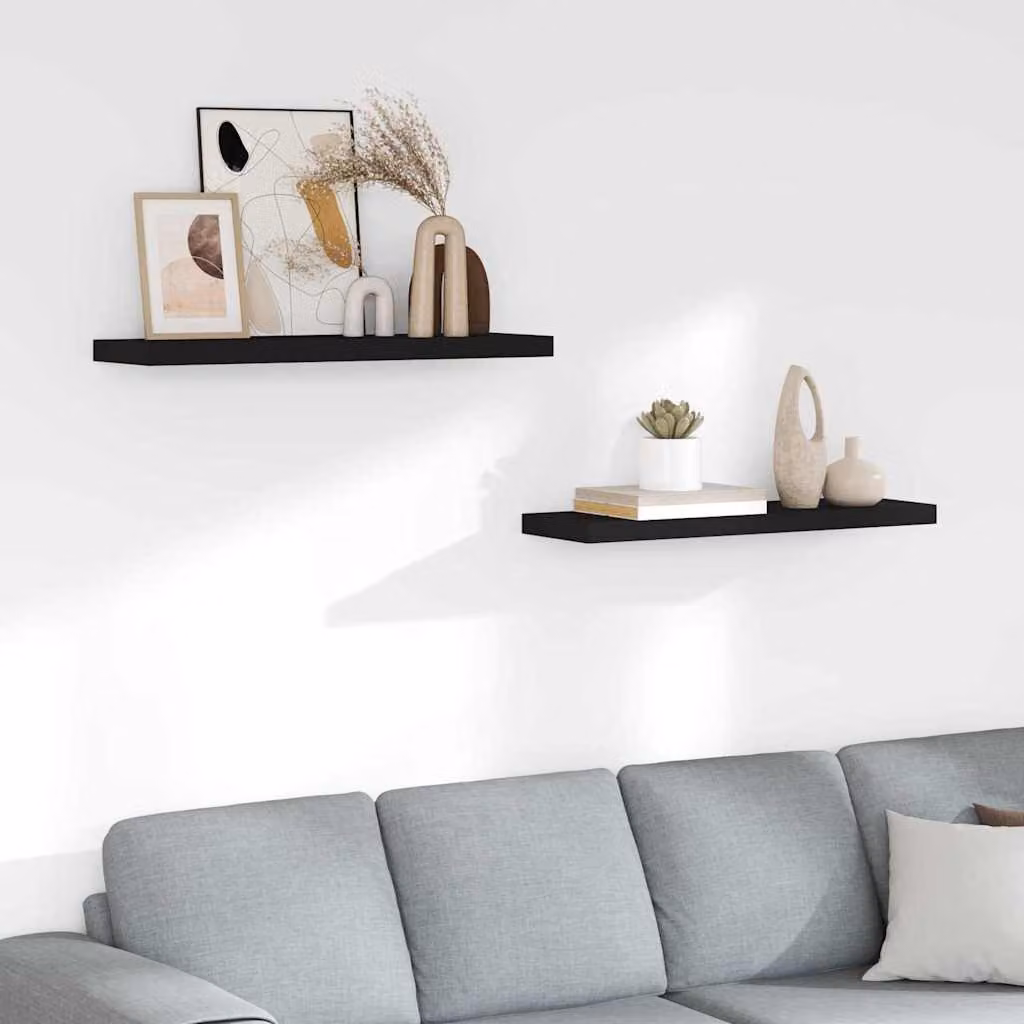 Set di 2 scaffali a parete vidaXL neri in MDF e metallo L 80 cm x P 23,5 cm x H 3,8 cm