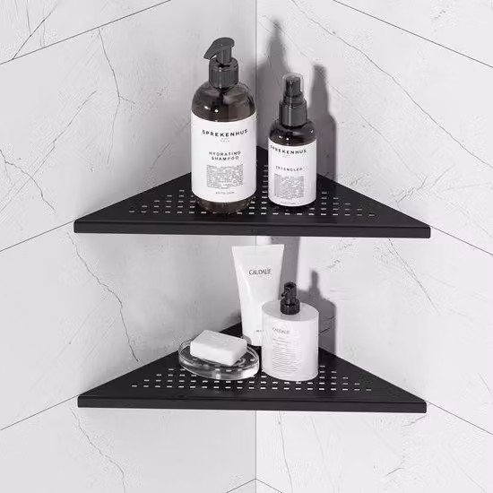 Supporto per soffione doccia, supporto angolare, acciaio di alta qualità 304, nero, con attacco integrato per rubinetteria, per bagno e cucina, confezione da 2 pezzi.
