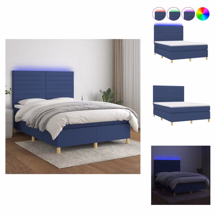 vidaXL Letto a molle con materasso e tessuto LED blu 140x190 cm - Letti e strutture letto