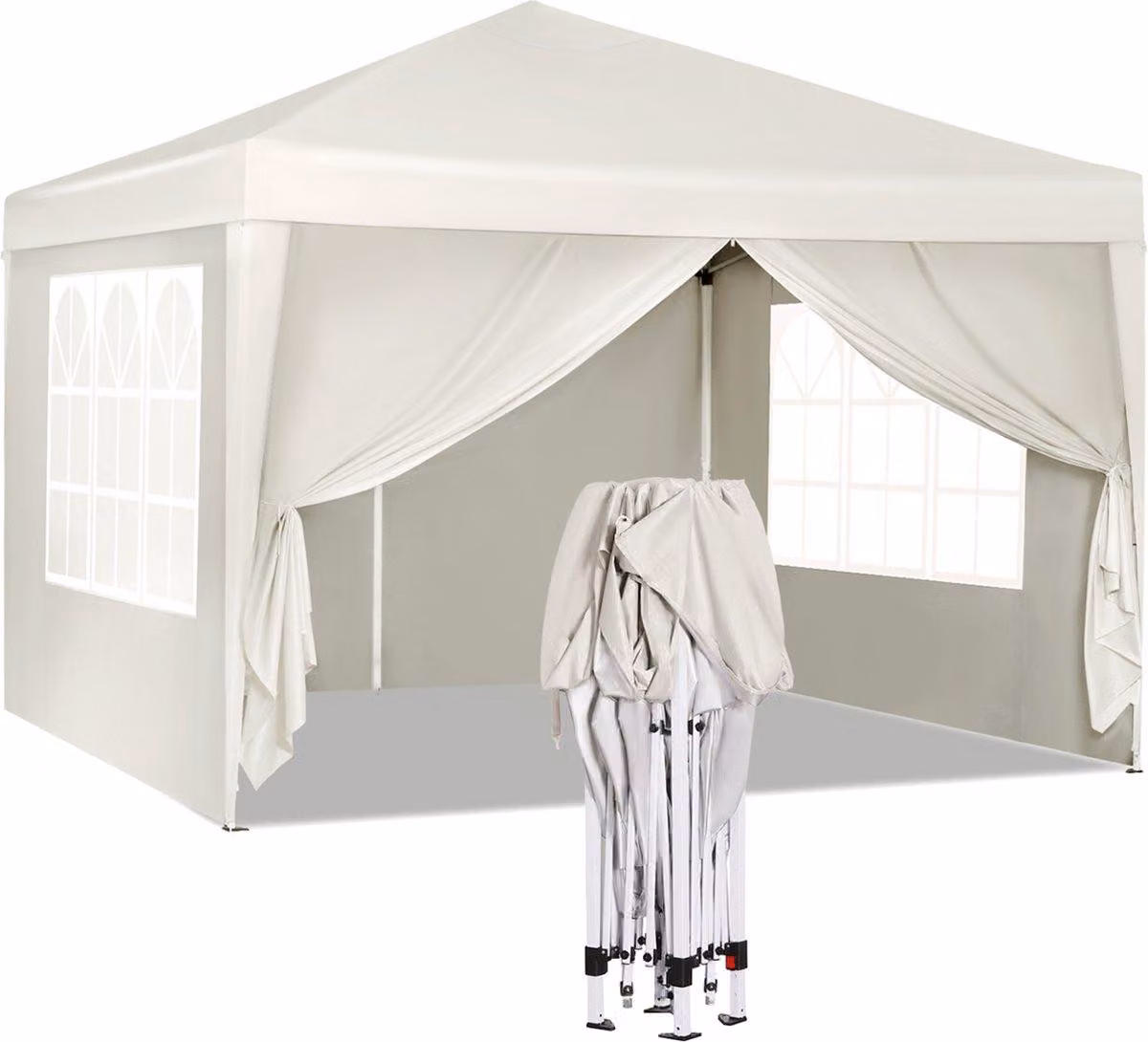 Tenda Happyment con pannelli laterali - Crema - Gazebo pieghevole Easy-Up - Resistente all'acqua e ai raggi UV - 3x3 m - Altezza regolabile