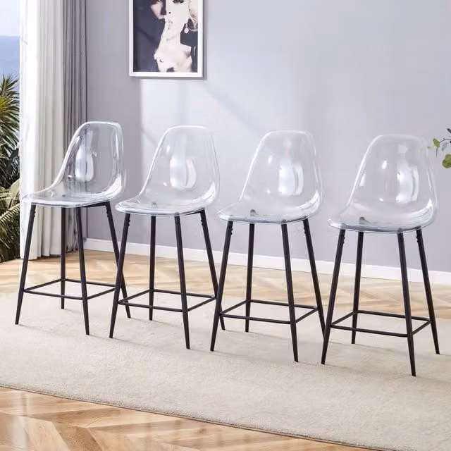 Set di 4 sgabelli da bar trasparenti con struttura in metallo argento/oro/nero, sedie dal design moderno per cucina, bar o sala da pranzo (solo sedie,