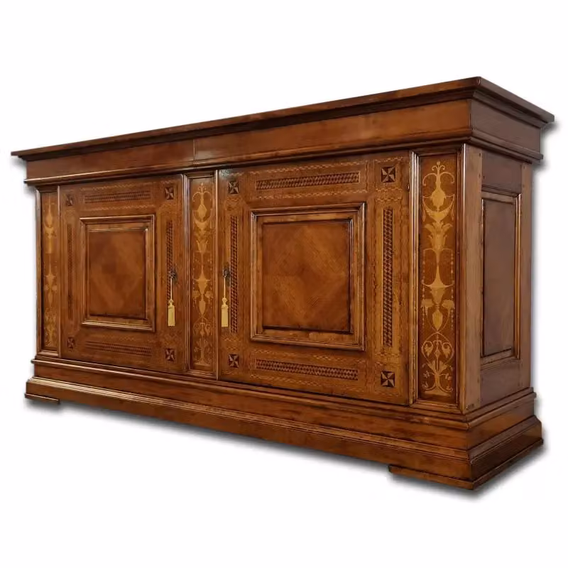 Credenza classica con 2 porte e intarsio in legno Bassano marrone Mobili 2G L: 230 cm, P: 68 cm, H: 115 cm – 1