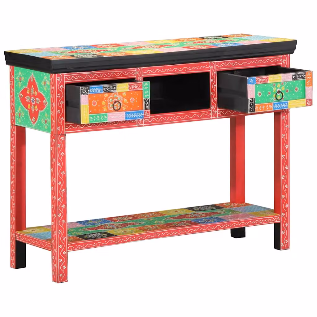 vidaXL Tavolo consolle in legno di mango stile boho con cassetto Multicolore L: 100 cm, P: 30 cm, H: 77 cm