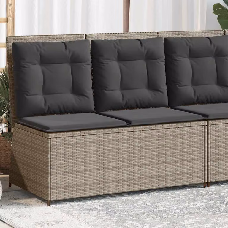 vidaXL Panca Reclinabile da Giardino in Polyrattan e Metallo con Cuscini in Tessuto Grigio