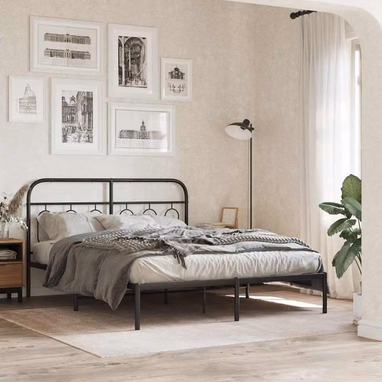 vidaXL Giroletto con Testiera in Metallo Nero L: 150 cm, P: 200 cm