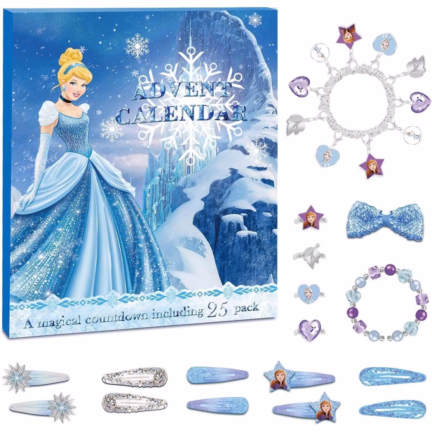 Calendario dell'Avvento 2025 per bambini, ragazze, 24 giorni, tema Frozen, fai da te, colore blu