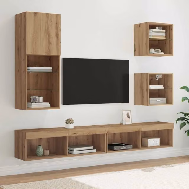 Mobile Porta TV con LED 5 pz-Credenza per TV Rovere artigianale 678348