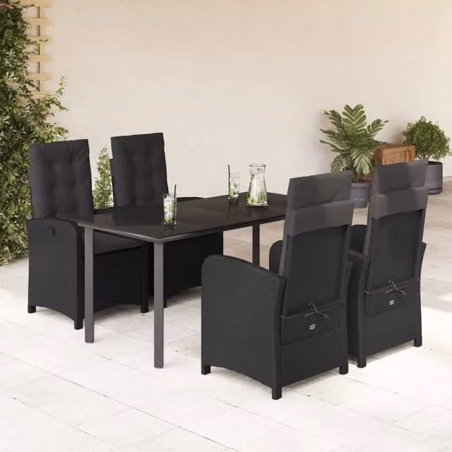 Set da Pranzo da Giardino 5 pz Nero con Cuscini in Polyrattan 3212324