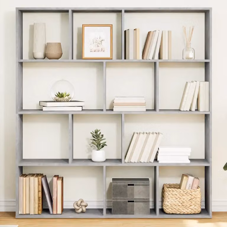 Libreria vidaXL in Legno Multistrato e MDF Grigio Cemento, L 132 cm x P 29 cm x H 141,5 cm