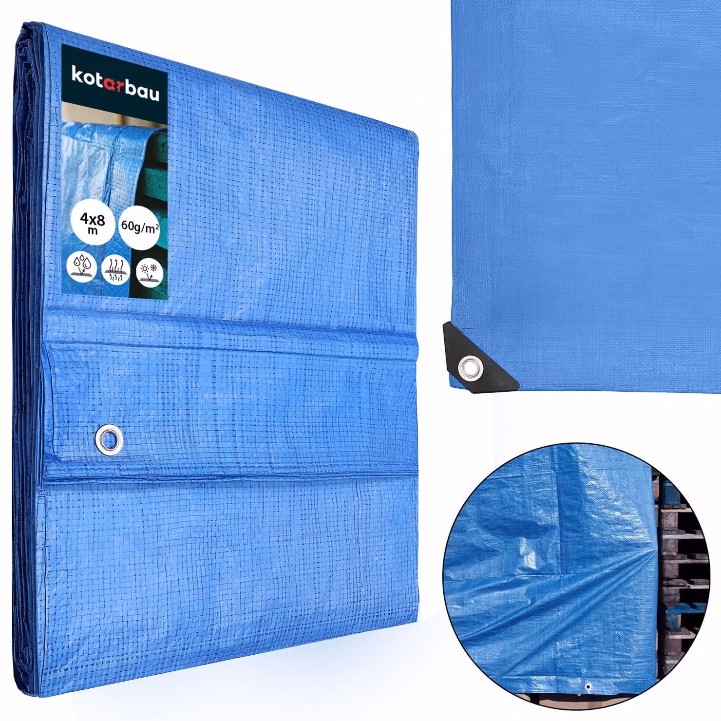 KOTARBAU® Telo Impermeabile Esterno Polietilene 4x8 m Blu 60 g/m² Telo Sotto Piscina Fuori Terra Telo Impermeabile