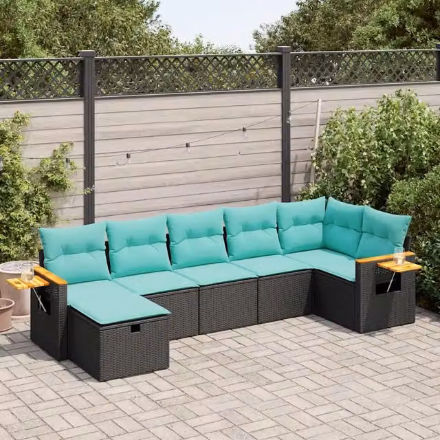 Set Divani da Giardino con Cuscini 7pz Nero Polyrattan 3325984
