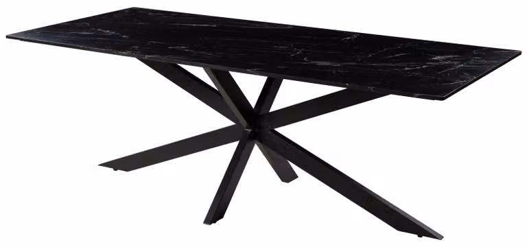 MASSIVMOEBEL24 | Tavolo da pranzo in marmo nero - gambe incrociate in ferro nero 220x100 BARCELONA #413