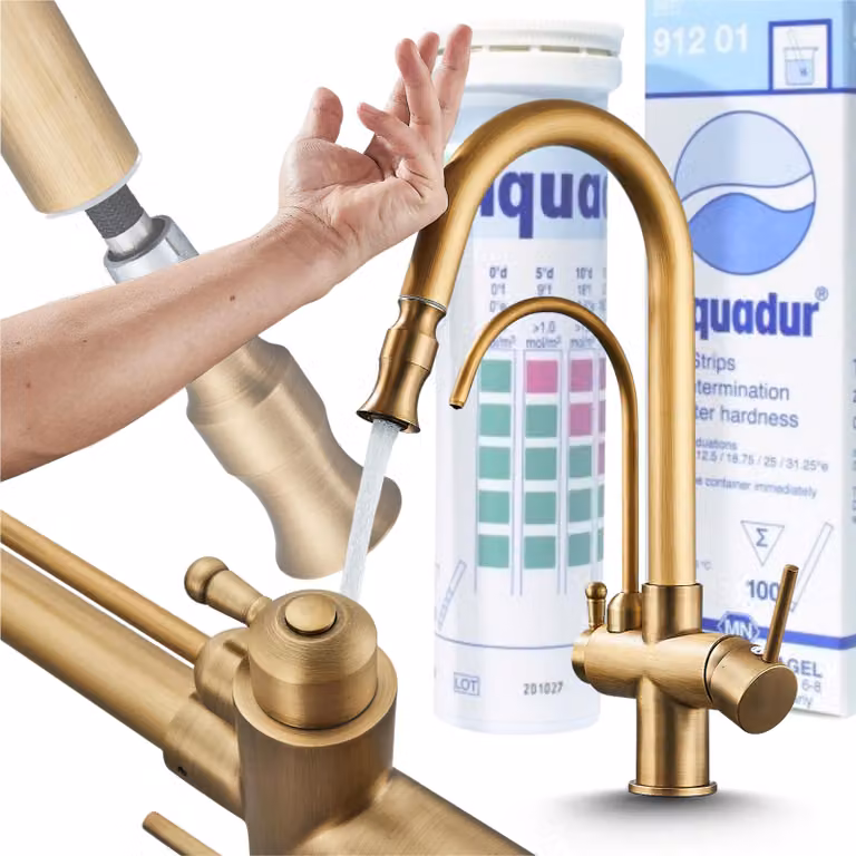Rubinetto da cucina Ari Parma con doccetta estraibile, sensore touch, beccuccio girevole a 360 gradi, ottone spazzolato oro