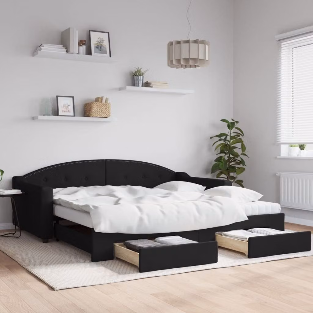 Maison Exclusive - Divano letto estraibile con cassetti, nero, 100x200 cm, tessuto