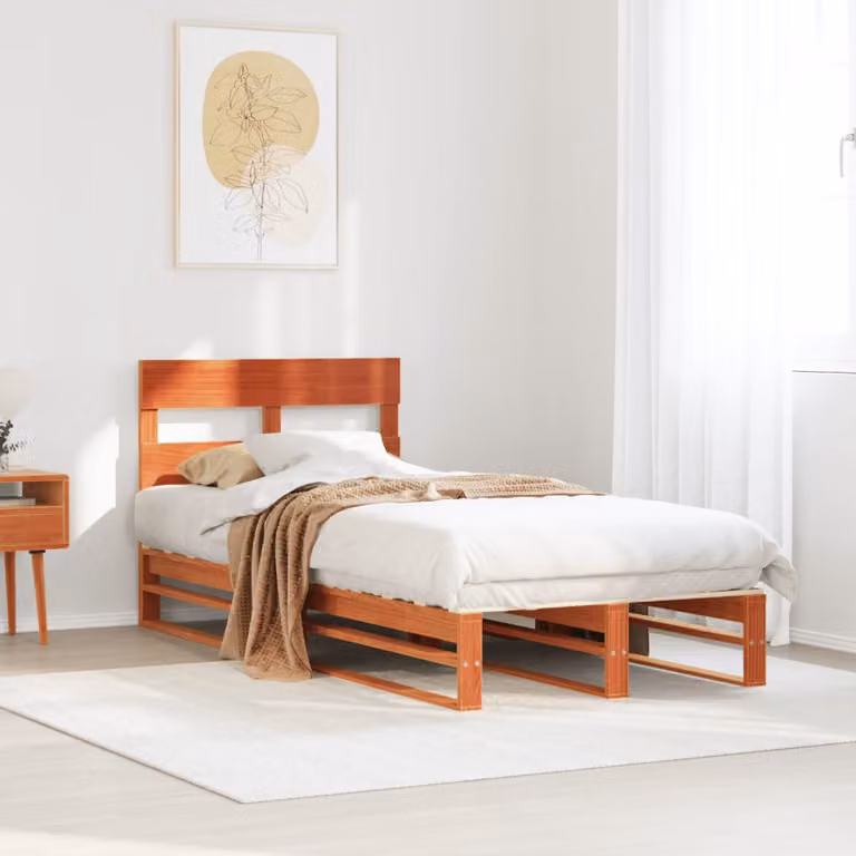 Letto in legno di pino vidaXL color marrone cera con doghe fisse, L 90 cm x P 190 cm