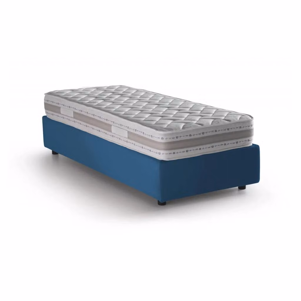 Letto singolo contenitore Agenta di Talamo Italia con rivestimento in tessuto e materasso incluso, Blu, 80x190 cm – 2