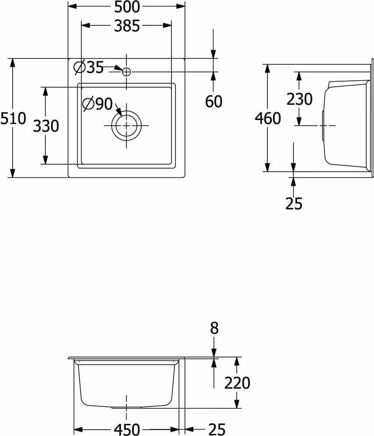 Lavello da cucina Villeroy&Boch, lavello da cucina Subway Style 50 S Graphite 500x510mm, piano di lavoro della base 50cm