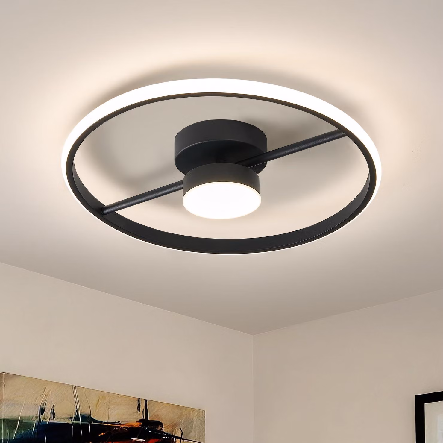 Pannello luminoso a LED, nero, rotondo, diametro 40 cm, 36 W, temperatura di colore 4000 K