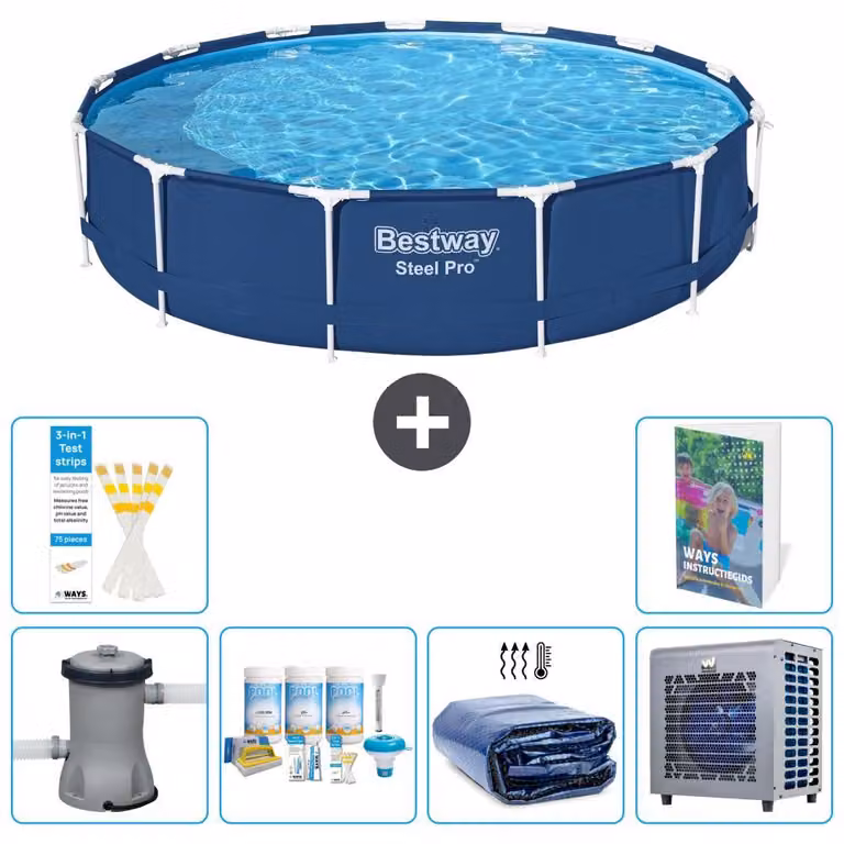 Piscina gonfiabile Bestway Steel Pro, rotonda, dimensioni 396x84 cm, composta da 5 parti, modello S302