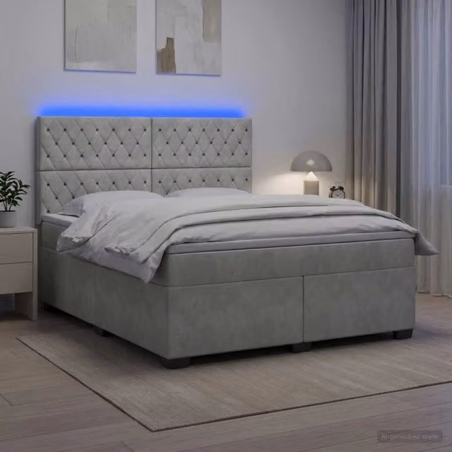 Letto box spring ibrido vidaXL con materasso a molle insacchettate e base contenitore, rivestimento in velluto grigio, L 180 x P 200 cm – 1