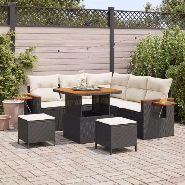 Set Divano da Giardino 8 pz Nero polyrattan 3363040